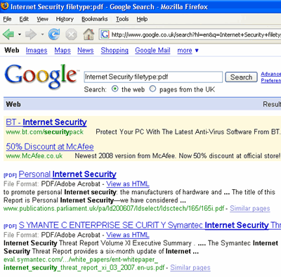 Google file type search